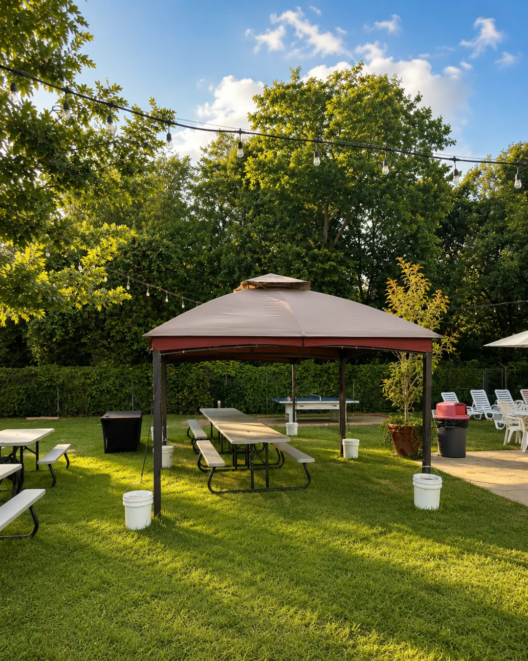 Shaded gazebo party area at Heights Pool