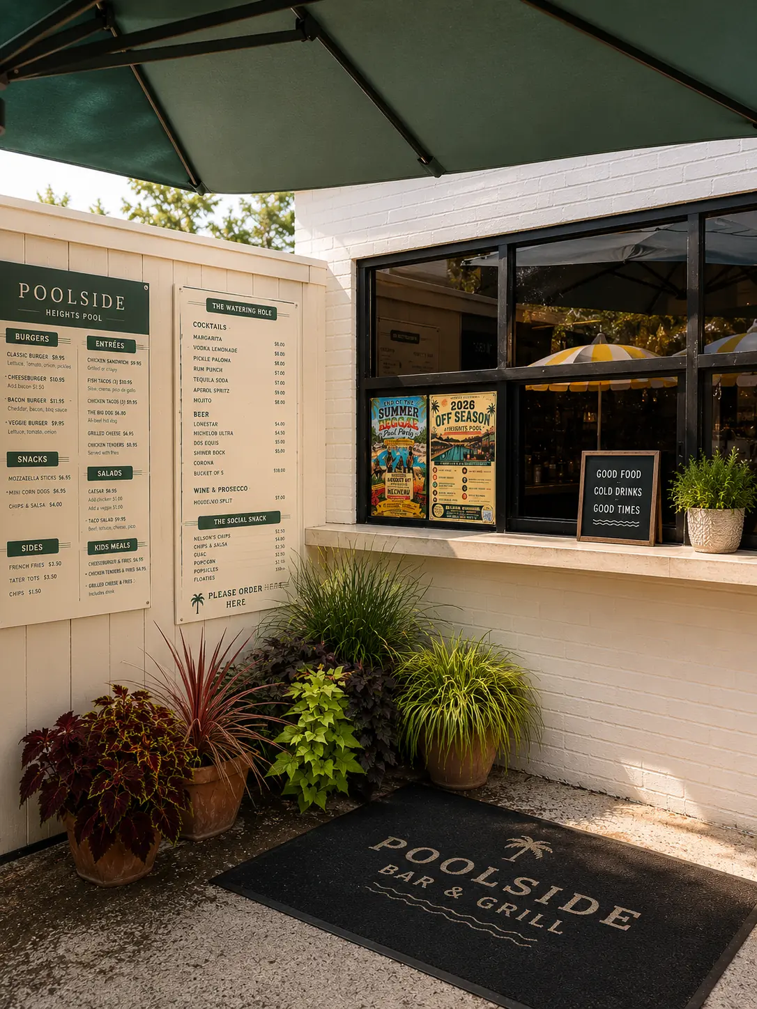 POOLSIDE food and bar at Heights Pool, Alamo Heights San Antonio